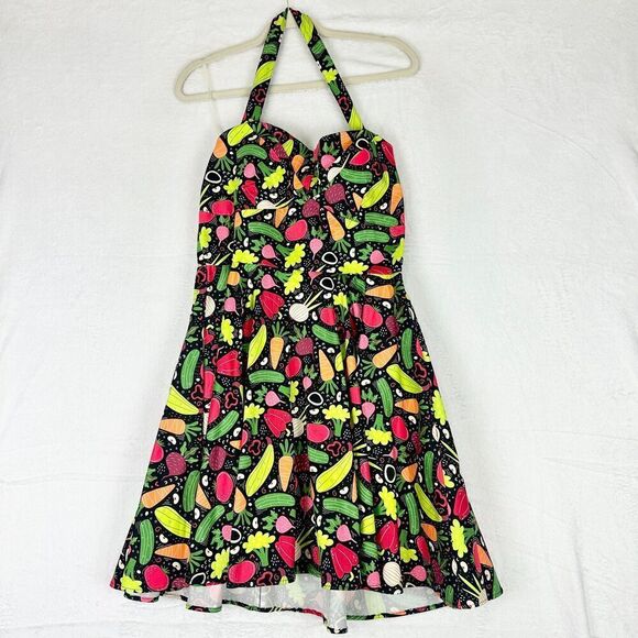 Eva Rose Halter Vegetable Dress Size Large NWT Fit & Flare Novelty Pockets - Picture 1 of 9